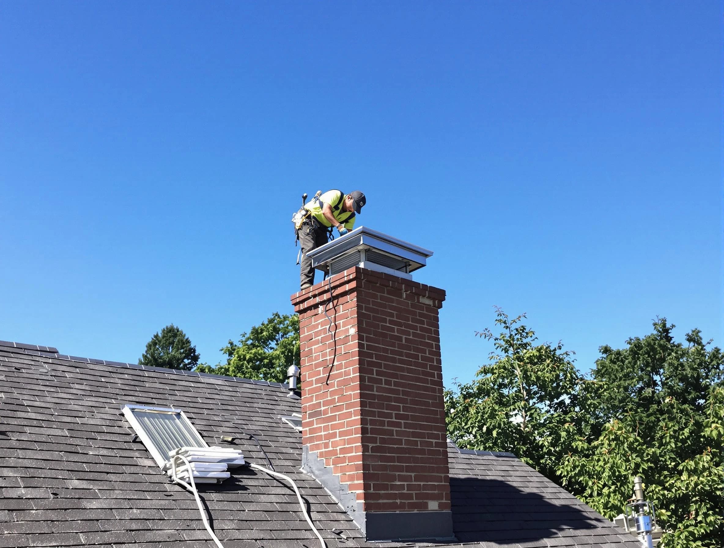 West Valley City Chimney Sweep technician measuring a chimney cap in West Valley City, UT