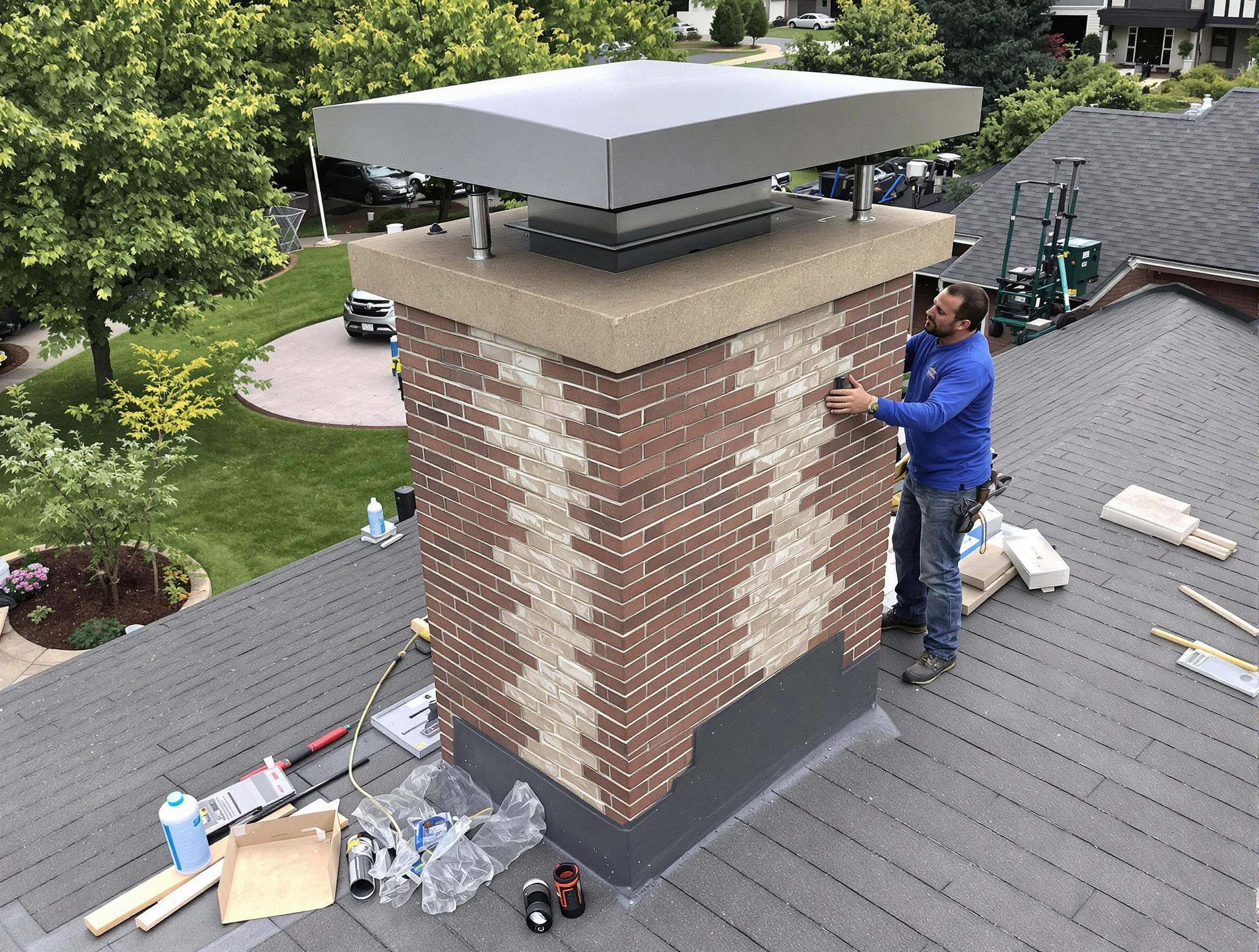 West Valley City Chimney Sweep team working on a custom chimney remodel in West Valley City, UT